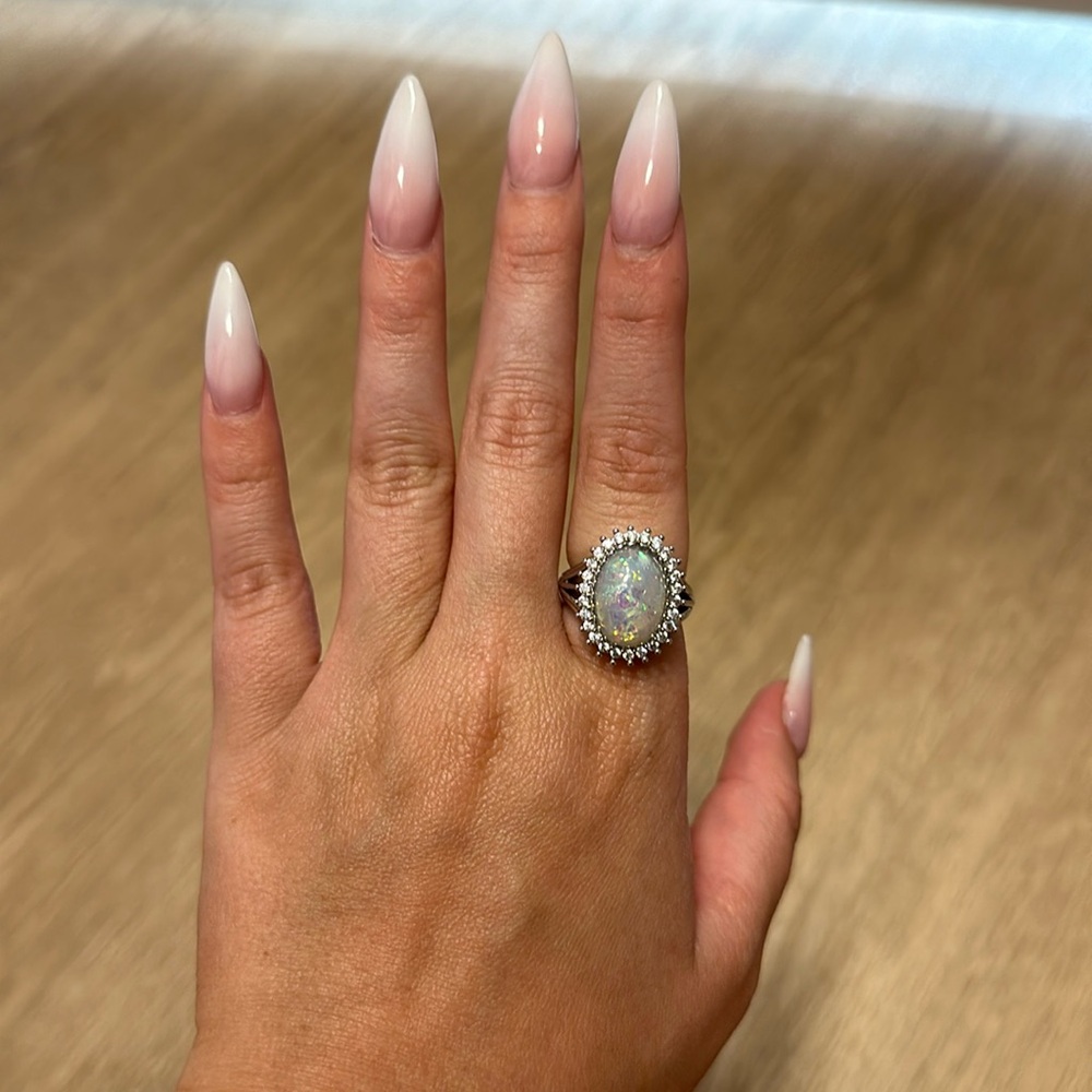 Opal and rhinestones ring